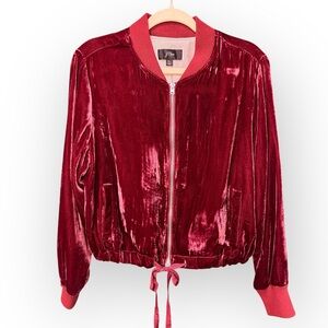 J. Crew Velvet Red Bomber Jacket. Size XL